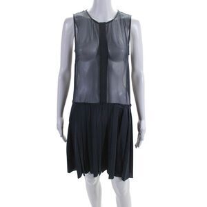 Ali Ra Women's Round Neck Sleeveless Sheer Pleated Mini Dress Navy Blue Size 2